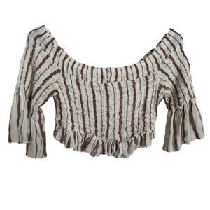 Free People Smock Around Striped Top Off the Shoulder Flutter Sleeve Cowgirl XS